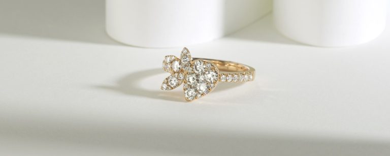Yellow Gold Floral Diamond Cluster Engagement Ring