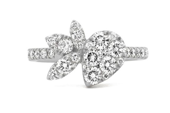 Floral style white gold diamond cluster engagement ring.