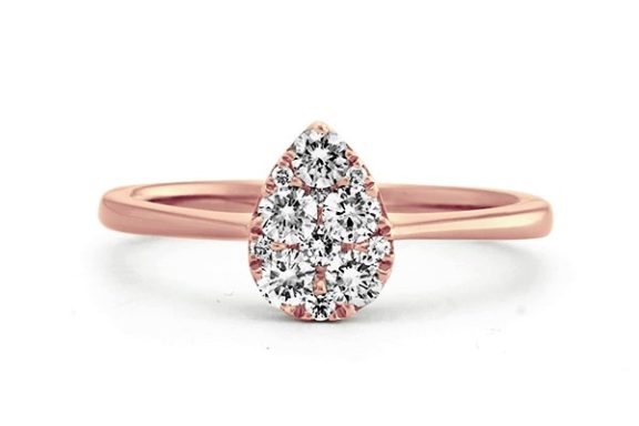 Rose Gold Pear Shaped Cluster Diamond Engagement Ring.