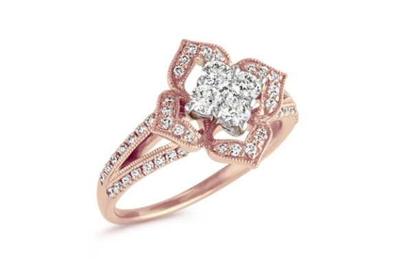 Rose Gold vintage style cluster engagement ring.