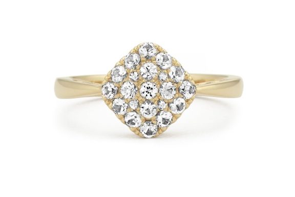 Yellow Gold White Sapphire Cluster Engagement Ring.
