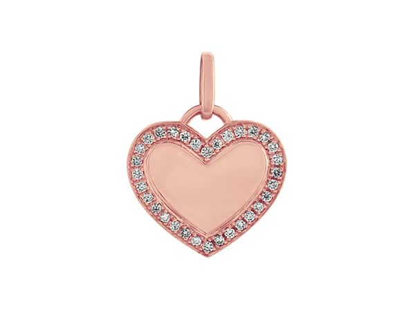 Pink, diamond-studded enamel heart charm.